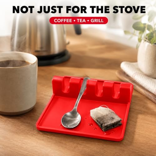2 Pack Red Silicone Spoon Rest for Stove Top Kitchen Spoon Holder Set - Image 6