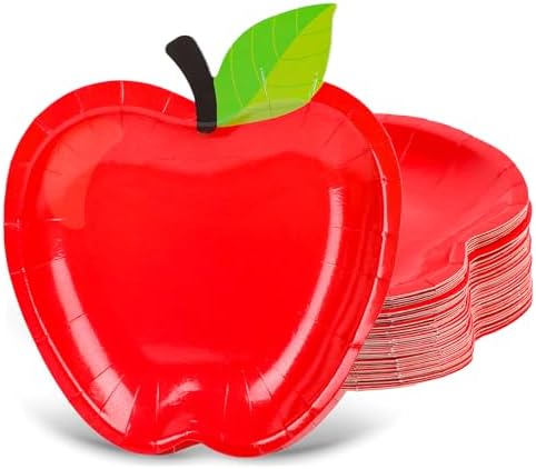 FOIMAS 50pcs Apple Shaped Paper Plates,Back to School Plates First Day of School Disposable Tableware Plate for Back to School Teacher Appreciation Party Supply by FOIMAS