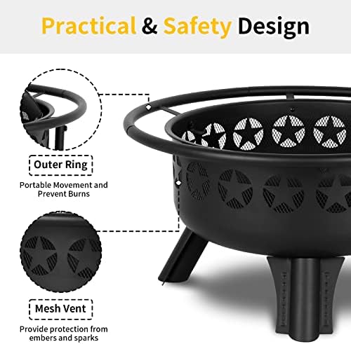 Hykolity 2 in 1 Fire Pit with Grill, Large 31" Wood Burning Fire Pit with Swivel Cooking Grate Outdoor Firepit for Backyard Bonfire Patio Outside Picnic BBQ, with Spark Cover, Fire Poker - Image 4