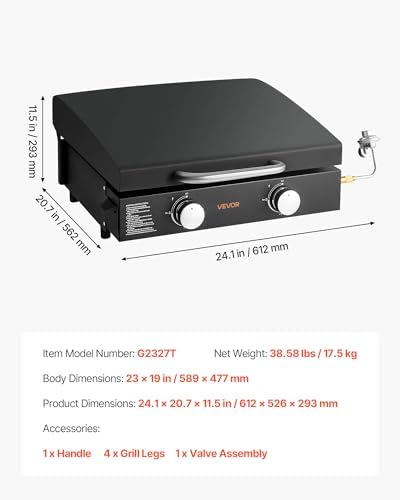 VEVOR Gas Griddle, 2 Burner Tabletop Griddle, 22 inch Portable Griddles Propane with Lid, Oil Drain Hole & Oil Collection Tray, 22000BTU Camping Flat Top Grill for Outdoor Cooking, Tailgating - Image 7