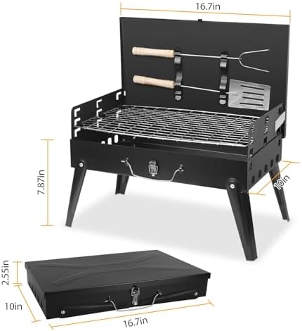 Portable Charcoal Grill for Outdoor Cooking–Foldable BBQ Grill with Adjustable Height, Removable Ash Catcher & Compact Storage Bag, Ideal for Camping, Picnics, Backyard Grilling, 16.7x10x17.7in - Image 6