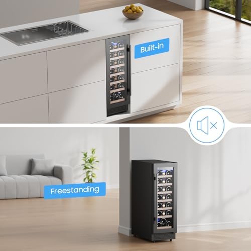 12 Inch Wine Cooler Refrigerator, 21 Bottles Wine Fridge Small with Glass Door Built-in or Freestanding, Skinny Wine Fridge Compressor Quick Cooling&Low Noise-Kitchen Bar Office - Image 5