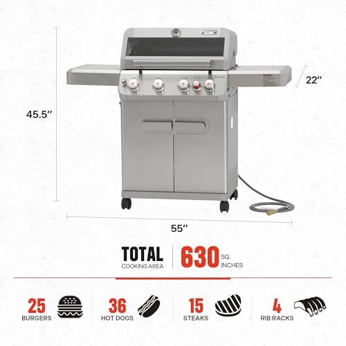 Monument Grills 4+1 Burner Natural Gas Grill with Hose, 50,000 BTU Stainless Steel Outdoor Patio Barbecue Grill with Cover, Fast Heating, Knob Control, and Easy Cleanup, M415BZNG - Image 3