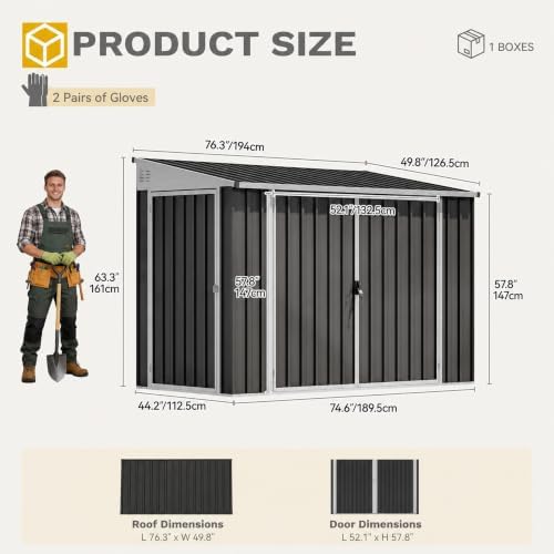 DWVO 7x4ft Outdoor Storage Shed with 3 Lockable Doors - Image 7