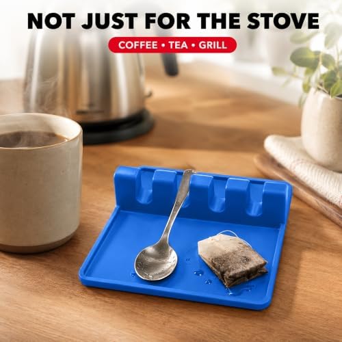 2 Pack Blue Silicone Spoon Rest for Stove Top Kitchen Spoon Holder Set - Image 6