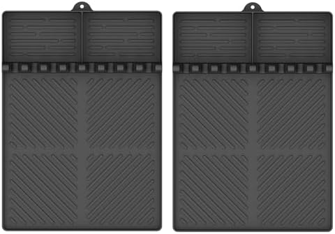 Silicone Griddle Tools Mat for Blackstone, Griddle Accessories Side Shelf Mat Grill Pad for Outdoor Grill Kitchen Counter Spatula Silicone Mat with Drip Pad (Black (2Packs)) by SARTNP