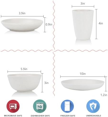 Wrova Wheat straw bowl and plate sets of 16 with cups - Unbreakable plastic dinnerware sets for kitchen - Microwave and Dishwasher safe dishes for kitchen,camping,indoors and out doors. White - Image 2