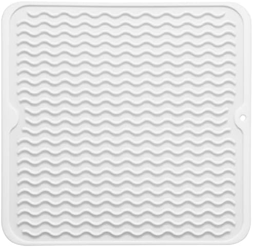 MicoYang Silicone Dish Drying Mat for Multiple Usage,Easy clean,Eco-friendly,Heat-resistant Silicone Mat for Kitchen Counter or Sink,Refrigerator or Drawer liner White M 12 inches x 12 inches by MicoYang