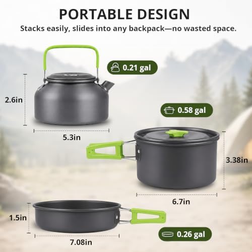 aiGear Camping Cookware with Pot Pan Kettle Cutlery Tableware 1-2 People - Image 2