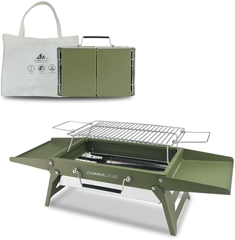Charmline 14 x 9 inches Small Portable Charcoal BBQ Grill, Foldable Compact Camping Barbecue for 1–3 People, Ideal for Camping, Tailgating, Beach, Picnic & Tabletop Use, Green by Charmline