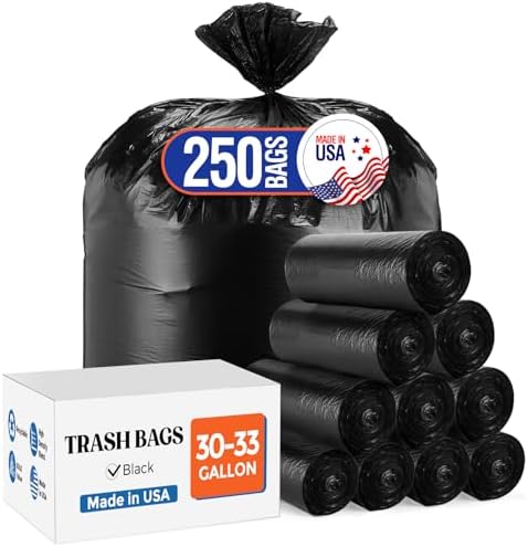 Delxo 30-33 Gallon Trash Bags, 250 Count Bulk Value Black Large Garbage Bag by Delxo