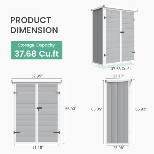 UDPATIO 51 Cu.ft Vertical Outdoor Storage Shed with Shelving Brackets,Grey - Image 2