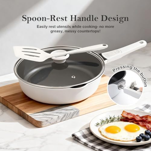 12 Inch Nonstick Deep Frying Pan Skillet with Lid, Large Saute Pan - Image 4