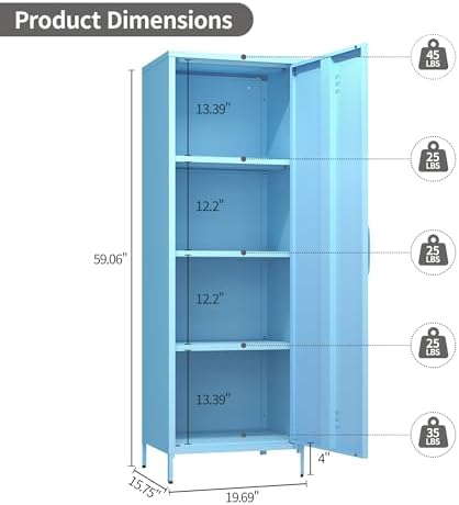 Metal Locker Storage Cabinets School Lockable Single File Storage Cabinet with Door and Removable Shelves Kids Locker for Gym Pantry Kitchen (Light Blue) - Image 3