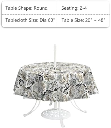 LVTXIII Round Outdoor Tablecloth with Umbrella Hole and Zipper, Water-Repellent 60 Inch Patio Table Cover for Bistro, Garden, Patio & Picnic, Dailey Tan - Image 3