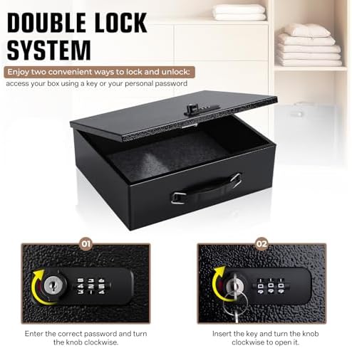 Fireproof Safe Lock Box Metal, Fire Proof Safe for Home Documents, Portable Security Box with Dual Combination and Key Lock for Personal Items,Passport, Money, X Large 13.2" x 11" x 4.13" - Image 4