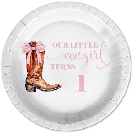 Pink Bows Cowgirl First Birthday - 32 Piece Disposable Party Supplies - Decorations for Girl's 1st Birthday Round Party Plates - Large 9" Paper Plates In Bulk - Image 3