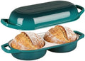 EDGING CASTING Enameled Cast Iron Double Bread Dutch Oven, Darkcyan by EDGINGCOOKWARE