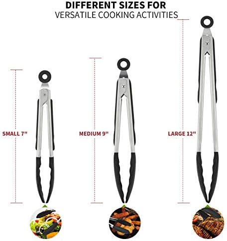 U-Taste Kitchen Tongs for Cooking, 600ºF Heat-Resistant Silicone, 3Pc/Black - Image 2