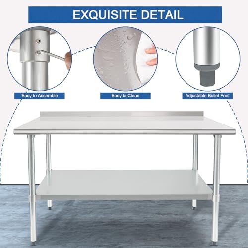 HARDURA Stainless Steel Prep & Work Table 30 x 60 Inches Backsplash - Image 4