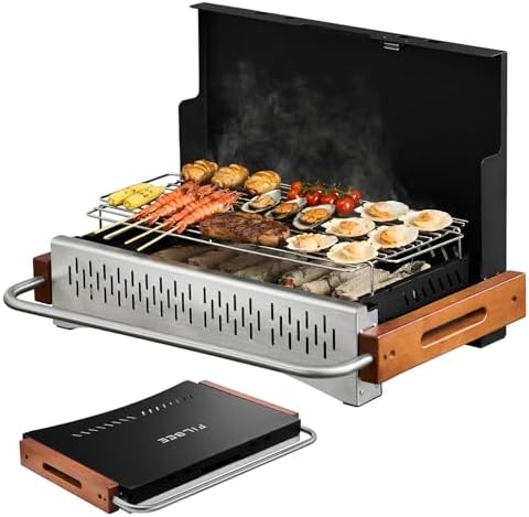 Portable BBQ Charcoal Grill, No Assembly Hibachi Grill for Camping by Filbee