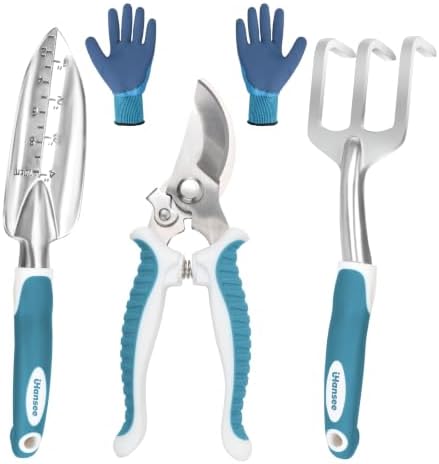 Blue Garden Tools 4-Piece, Aluminum Alloy Gardening Hand Tool Set by iHansee