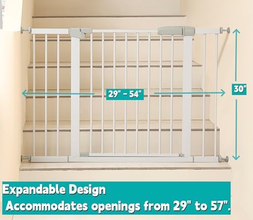 44.72"-46.89" Baby and Pet Safety Gate, 30" Tall Metal Walk-Thru Gate for Doorways & Stairs, Easy One-Hand Open, Dual Lock, Extensions & Wall Mounts Included (Gray, 29"-46" W x 30.5“H) - Image 2
