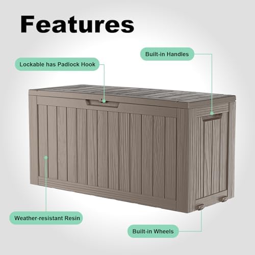ROJIK 140 Gallon Outdoor Storage Waterproof Housing Deck Box, Grey - Image 5