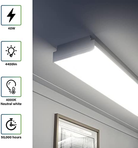 ANTLUX 4FT LED Wraparound 40W Shop Lights for Garage, 4400lm, 5000K, 4 Foot Crystal LED Wrap Light, 48 Inch Integrated Linear Strip Flush Mount Office Workshop Ceiling Lighting Fixture, 4 Pack - Image 3