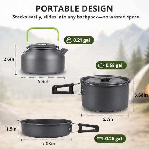 aiGear Camping Cookware with Pot Pan Kettle Cutlery Tableware 1-2 People - Image 2
