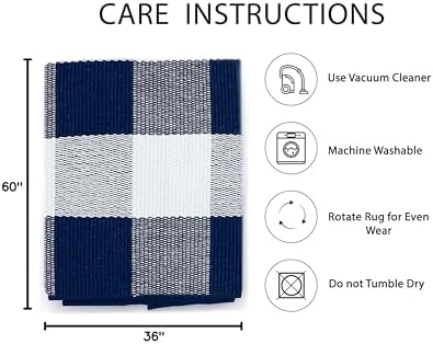 IOHOUZE 3x5 Buffalo Plaid Outdoor Rug, Washable Front Porch, Navy White - Image 2