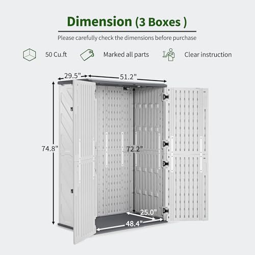 Macrout 50 Cu Ft Outdoor Storage Cabinet, Waterproof Resin Shed SU5462 - Image 3