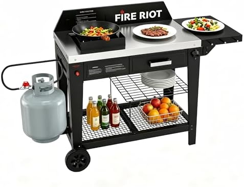 50,000BTU Outdoor Wok Station with Wheels,12.59” Steel Wok, Storage Drawer by FireRiot