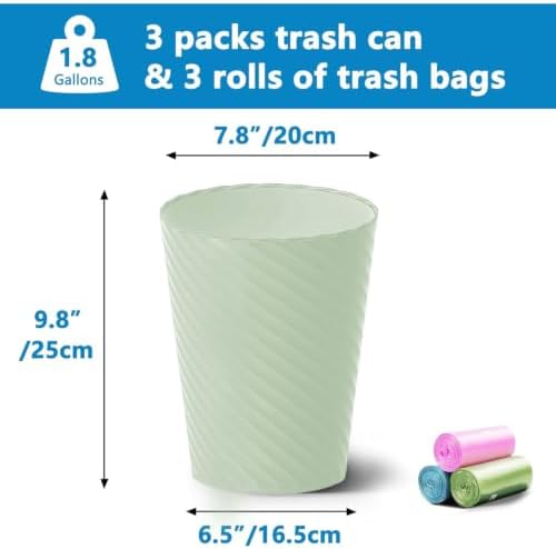 Lysam Bathroom Trash Can 3 Pack, 1.8 Gallon Small Trash Can with Trash Bags - Image 2