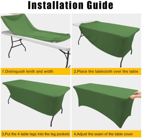 Smiry 2Pack Spandex Table Cloth 6FT, Elastic Fitted Olive Green Tablecloth - Image 4