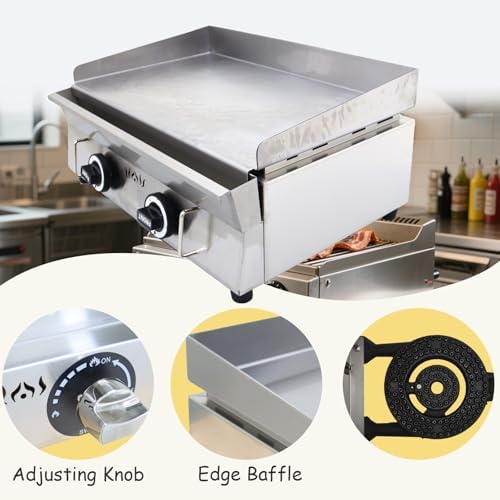 INTSUPERMAI LPG Gas Grill Griddle Countertop Griddle Flat Top Grill Hot Plate Stove Stainless Steel Teppanyaki Gril 2800Pa 21.26×13.39inch Plate Separately Adjustable Temperature Control - Image 3