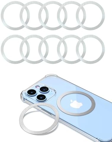 KALAPOP Metal Ring 10PCS,Ultra-Thin(0.4mm) for MagSafe Sticker,Magnetic Adapter,Phone Cases&Wireless Charger,Compatible with iPhone 17/Air/16/15/14/13,Galaxy S24/S23/S22/Kindle (Silver 10PCS) by KALAPOP