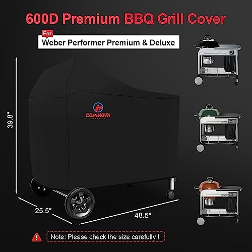 Comnova Grill Cover for Weber 22 Inch Performer Premium and Deluxe - 600D BBQ Cover for Weber Performer Premium/Deluxe 22" Charcoal Grill, Heavy Duty, Waterproof, Fade Resistant and Tear Resistant - Image 2