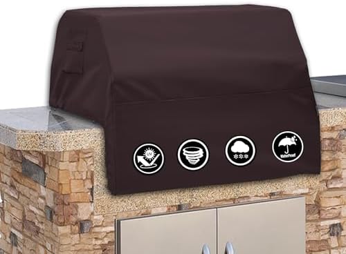 Covers & All Built-in Grill Cover for Outdoor Grill – Heavy Duty 12 oz Waterproof Built-in BBQ Grill Cover, PVC-Coated Polyester with Elastic Hem for Snug Fit (36 x 26 x 14 inches, Coffee) by CoversAll