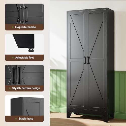 Letaya 75" H Metal Storage Cabinet with 2 Doors and 4 Shelves,Tall Kitchen Pantry Cabinets,Farmhouse Utility Pantry Organizers for Cupboard/Dining/Bathroom/Home Office/Garage Room,Black - Image 6