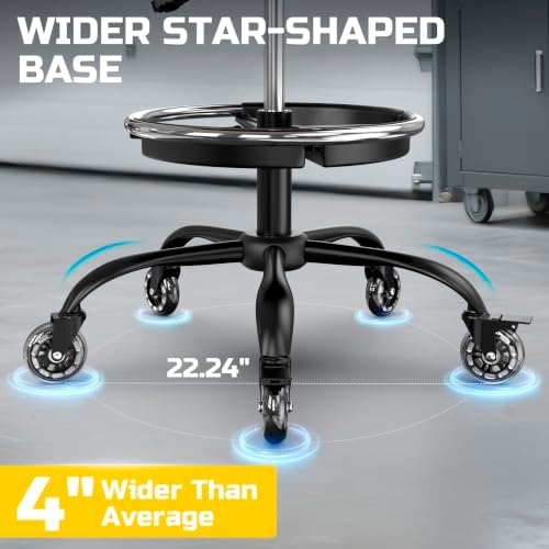Rolling Shop Stool with Wheels, Garage Stool Chair, Yellow - Image 5