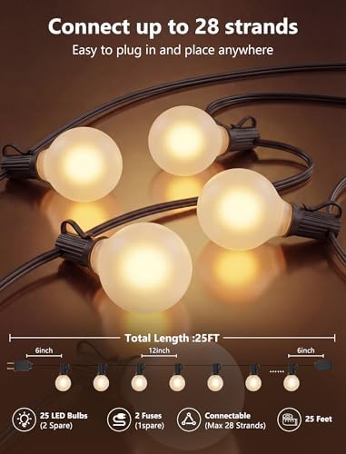 LED Outdoor String Lights 25Ft G40 Frosted White Globe Patio Lights Waterproof with 27 Shatterproof LED Bulbs, Hanging Outdoor Christmas Decorations Lights for Backyard Bistro Wedding Party Garden - Image 2