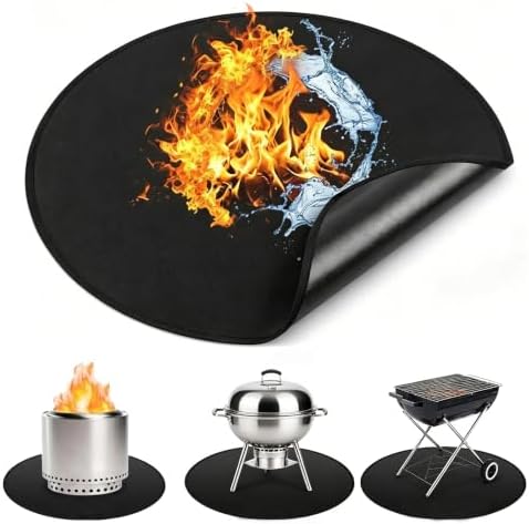 36 Inch Round Fire Pit Mat for Deck Fireproof Floor Mat Waterproof Floor Mat Reusable Oil‑Proof Under Grill Pad Solo Stove Bonfire Accessories Outdoor BBQ Fire Pit Mat for Patio Lawn Deck Protection by KoleSummit