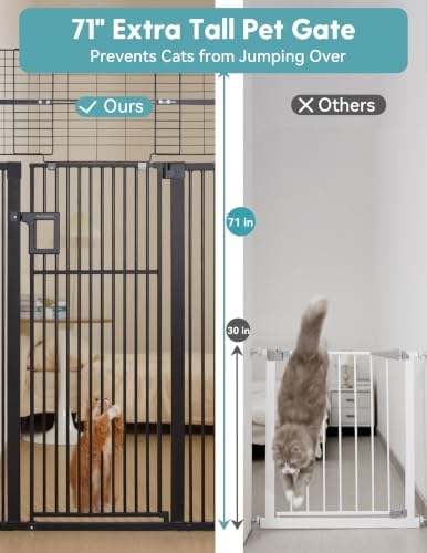 No Pawblems 71" Extra Tall Pet Gate, 29"-43" Wide Pressure Mounted, Black - Image 2