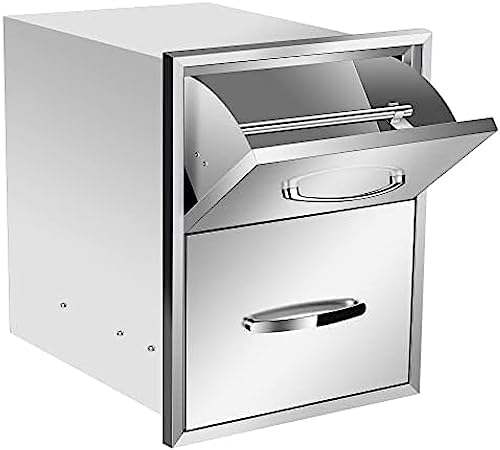 BBQ Outdoor Kitchen Drawers Stainless Steel 3-Drawer BBQ Drawer Enclosed Built-in Drawer Flush Mount for Outdoor Kitchens & BBQ Islands,16Wx20Dx20H by OLIPIC
