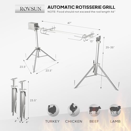 ROVSUN Electric BBQ Rotisserie Grill Kit, 46 Inch 176 Lbs Capacity, Height Adjustable Universal Roaster Stand, Automatic Stainless Steel Grilling Kit for Pig Lamb Outdoor Party Camping - Image 5