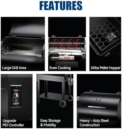 Z GRILLS 2026 Upgrade 8-in-1 BBQ Pellet Grill & Smoker, 697 sq in Cooking Area, PID Auto Temperature Control, 28 lbs Hopper Capacity, Outdoor Grill, Black (Grill Cover Included) - Image 5