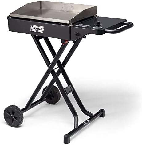 Coleman Roadtrip Griddle 19" or 24" Propane Griddle with Instastart Ignition Even Heat Distribution Grease Tray & Optional Lid; Portable with Scissor Legs and Wheels - Image 4