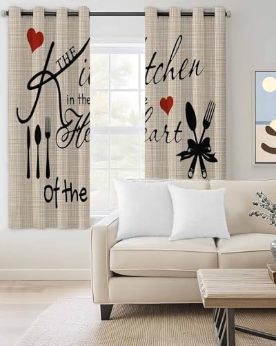 Kitchen Tableware Blackout Curtains 90 Inch Length Knife and Fork Thermal Insulated Window Curtain Window Drapes 2 Panels for Bedroom Living Room 52" Wx90 L - Image 2