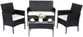 Patio Furniture Set 4 Pieces Conversation Sets Outdoor Wicker Rattan Chairs Garden Backyard Balcony Porch Poolside Loveseat with Soft Cushion and Tempered Glass Table(Black) by PAIQIAN